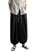極上の柔らかさの中国風刺繍入りワイドパンツ【薄手・春夏用・黒系】