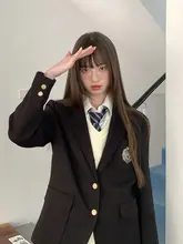 黒のブレザージャケット【秋季・オリジナル学院風・チェック柄・プリーツスカート（セットアップ対応）】