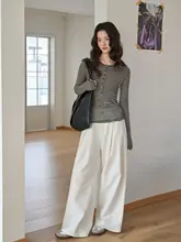 コントラストストライプのハンリーネック長袖Tシャツ【春用・スリムフィット】