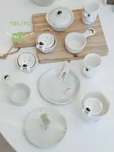 蓋碗 湯呑み 茶こし 小皿 スプーン 陶器 手作り 手びねり かわいい カートゥーン おしゃれ ナチュラル