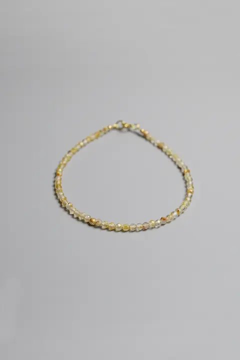 Ciel オリジナル 手作り 天然金髪水晶ブレスレット【2mmカットビーズ・極細アンクレット・不規則デザイン】
