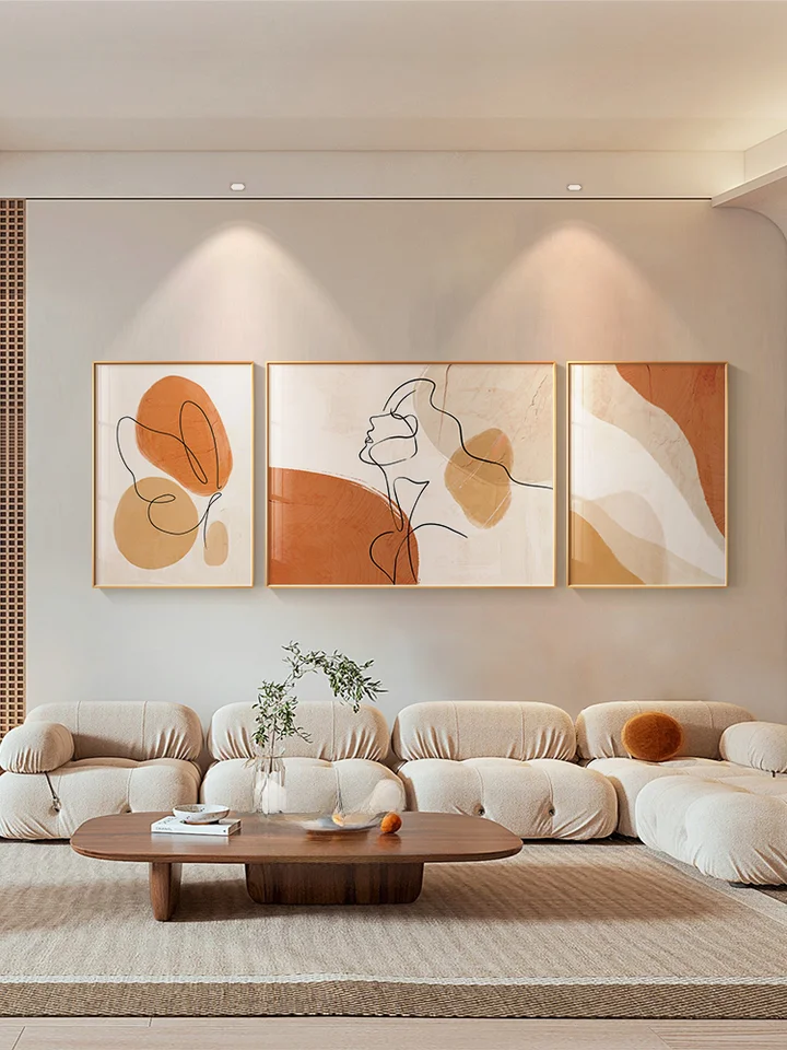 現代的ミニマリストリビング用装飾画 抽象的なテクスチャアート 三連壁画【高級感・ソファ背景用】