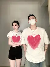 愛のデザイン！カップル用 半袖Tシャツ【長袖・短袖・トレンドスタイル】（セットアップ対応）