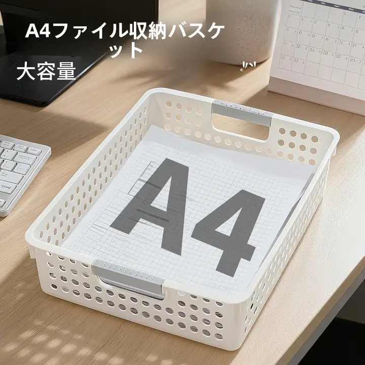デスクトップ用A4ファイル収納バスケット【幼稚園・病院・キッチン用・プラスチック製】