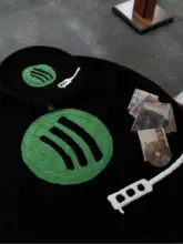 Spotifyレコードデザインの手作りラグ【円形・滑り止め・インテリア用・ギフト・車用】
