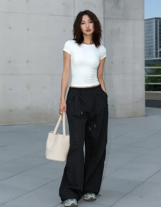 春用 レディース カジュアルストレートパンツ【アメリカンヴィンテージ・速乾・ウエストゴム・ゆったりタイプ】