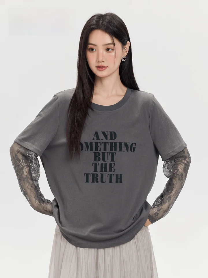 レース長袖Tシャツ【体型カバー・女性用・夏用・ゆったりフィット】（セットアップ対応）