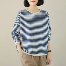 ストライプデザインのトレーナー【ゆったりシルエット・春秋用・カジュアルトップス】