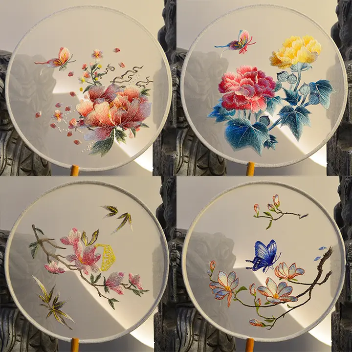 丸型団扇【国風デザイン・刺繍・子供用・舞踊用】