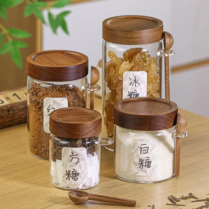 食品用ガラス密閉容器【砂糖・氷糖・赤糖向け・防湿・四角形デザイン】