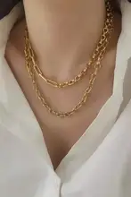 ユニセックスチェーンネックレス【金メッキ・シンプルで粗野なデザイン・カジュアルスタイル】