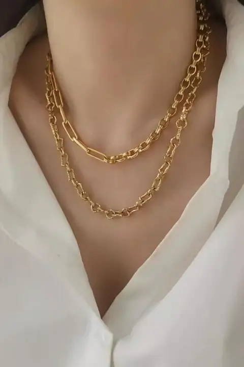 ユニセックスチェーンネックレス【金メッキ・シンプルで粗野なデザイン・カジュアルスタイル】