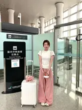 甘美な気泡水デザインの高腰ピンクチェック広がりパンツ【スタイル・スリム効果】
