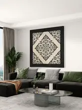 中古風の抽象花柄壁画【高級感あるリビング用・四角形・玄関・レストラン・別荘用】