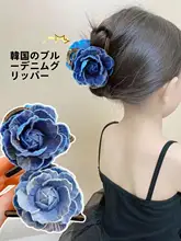 デニム風花柄ヘアクリップ【ファッション・シャーククリップ・万能アクセサリー】