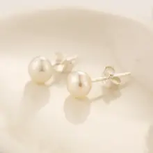 S925シルバー製 天然淡水パール ピアス【フラットラウンドデザイン・可愛い・韓国風】