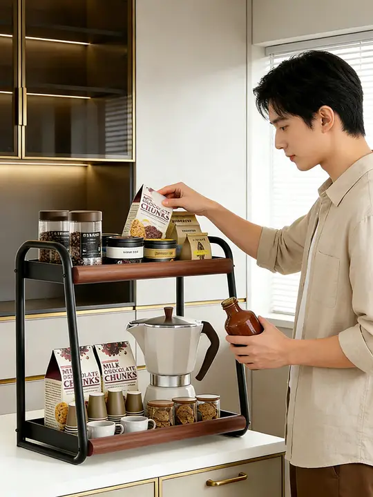 キッチン用 調味料収納ラック【多層・オイル・塩・醤油・酢対応・多機能】