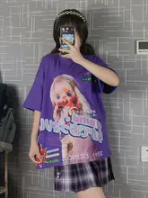 原宿風 おしゃれなルーズフィット Tシャツ【レトロデザイン・チュニックスタイル】