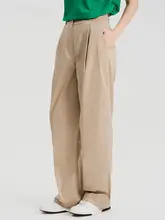 感あふれるカジュアルデザインのハイウエストストレートパンツ【女性用・ワイド  レッグ・通勤用】（セットアップ対応）