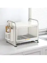 キッチン用 抽出式皿収納ラック【水切り機能付き・天面収納】