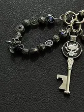紫の目の黒メッキ合金ビーズウエストアクセサリー【レトロスタイル・キーリング付き】