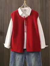 春秋用 大きいサイズのニットベスト【薄手でゆったり・アウターとして重ね着可能・ノースリーブ】