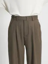 落ち感のあるストレートパンツ【レトロデザイン・ブラウン・カジュアルスタイル】（セットアップ対応）