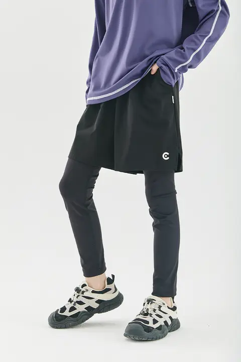 フェイクレイヤード スポーツパンツ キッズ ガールズ 軽量 4WAYストレッチ 秋冬 「cicochild」