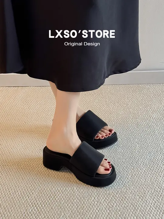 厚底一字トングサンダル【夏用・女性・黒・カジュアルデザイン・履きやすい】