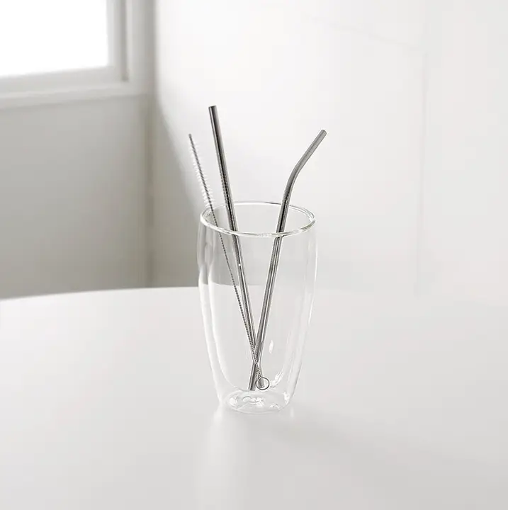 304ステンレス製ストロー（曲げ管・直管）＆混ぜ棒・ブラシ付き【シンプルデザイン・お手入れ簡単】（セットアップ対応）