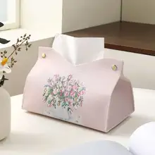高級感ある皮革製油絵デザイン ティッシュボックス【軽食風・リビング・車用】