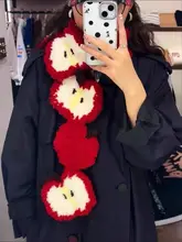 クリスマスツリー柄のアップル毛糸スカーフ【手編み・可愛いギフト】