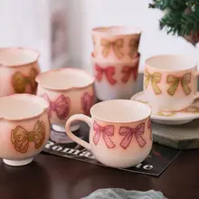 おしゃれなリボンデザインの陶器コーヒーカップ【高級感・持ちやすい・ギフトに最適】