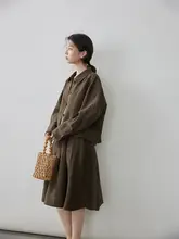 輸入リネン製カジュアルブレザーとスカート【女性用・高品質・スリムフィット】（セットアップ対応）