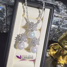 花嫁用華やか雪花デザイン大珠新婦用ネックレス＆イヤリング【ジルコニア装飾・結婚式や日常使いに最適】（セットアップ対応）