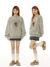 可愛いフリースの犬デザインプルオーバー【グレー・ラウンドネック・男女兼用】（セットアップ対応）