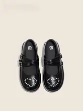 厚底マリージェンシューズ【バレリーナスタイル・デザインストラップ・ブラック・ハートスタッズ】