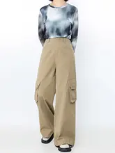 カーキ色 レディース ワークパンツ【多ポケット・ハイウエスト・ストレート】