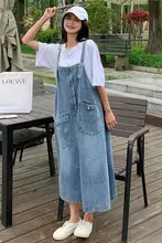 デニムサロペットワンピース【夏用・ゆったりフィット・ロングスカート】（セットアップ対応）