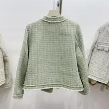 浅緑色のツイード調ジャケット【春秋用・上品デザイン・女性用】