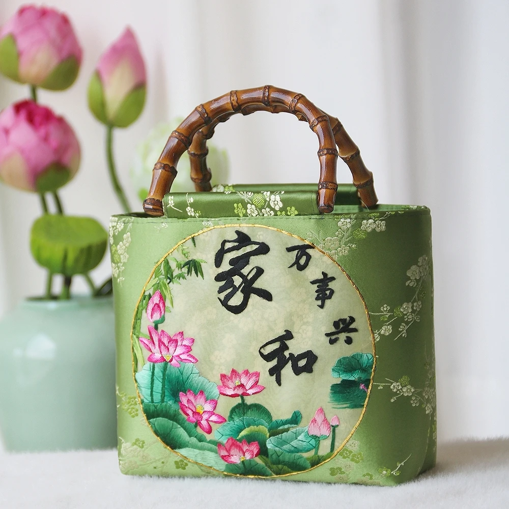 手提げ式竹節デザイン刺繍トートバッグ：軽量で耐久性のある中国風通勤バッグの実用性解析