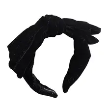 黒のベルベットバタフライリボンヘアバンド【レトロな雰囲気・幅広・滑り止め・しわ加工】