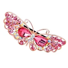 小型バタフライヘアクリップ【スプリング式・シンプルデザイン・水晶装飾】