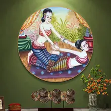 タイ風 アジア丸型壁掛けアート【マッサージ院用・インテリア装飾】