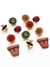 植物と昆虫デザインの個性的な樹脂製ボタン【レトロスタイル・かわいいカートゥーン・インテリア装飾用】