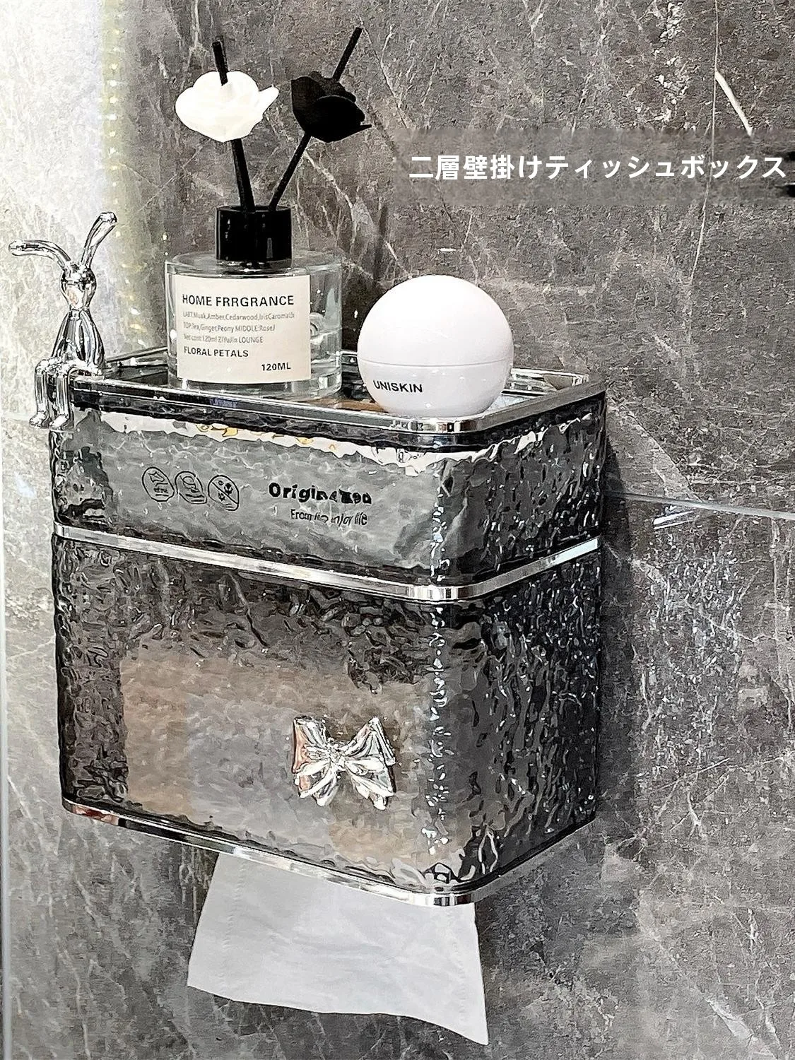穴あけ不要の壁掛けティッシュボックス：防水設計で洗面所・トイレに最適な北欧風紙巾箱