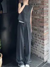 羊毛と天絲のコーディネート【ノースリーブトップス・ハイウエストワイドパンツ】（セットアップ対応）
