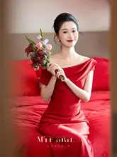 華やかなレッドカラーの法式朝服ワンピース【結婚式・成人式・ドレス】
