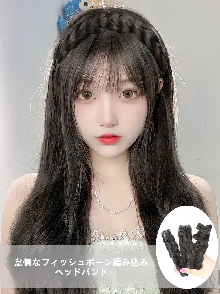 魚骨編み風フェイクウィッグヘアバンド：おしゃれ スキンヘッド に最適なリアルなデザインのカチューシャ