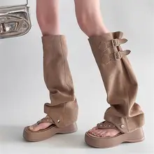 ローマ風 厚底トングサンダル【デザイン性のあるロングブーツ・女性用・ミニスカートやパンツに対応】